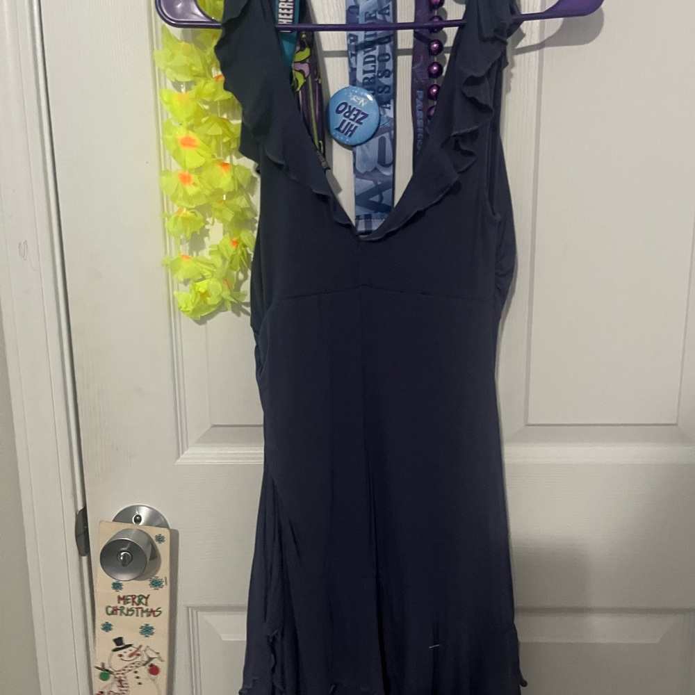 Navy Blue Ruffled Sleeveless Dress
